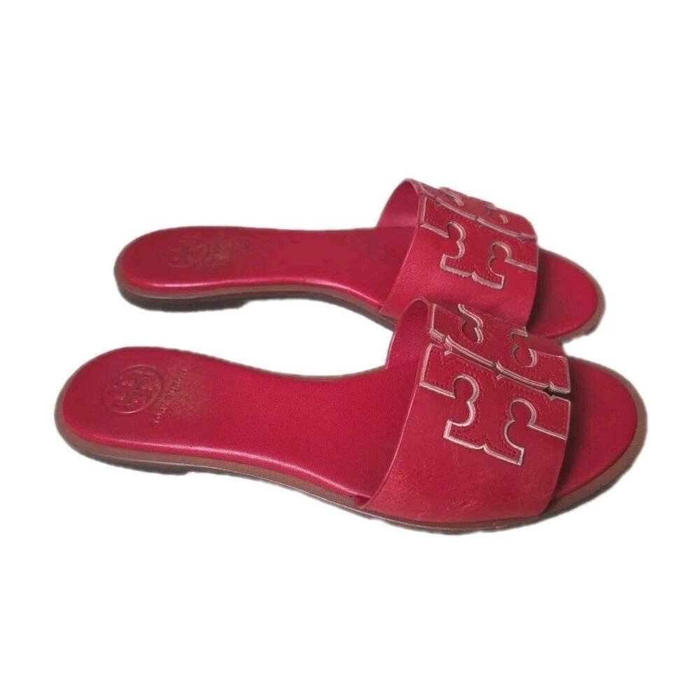 Tory Burch Miller Red Leather Slide Sandals, Womens Size 7.5 - Picture 3 of 10